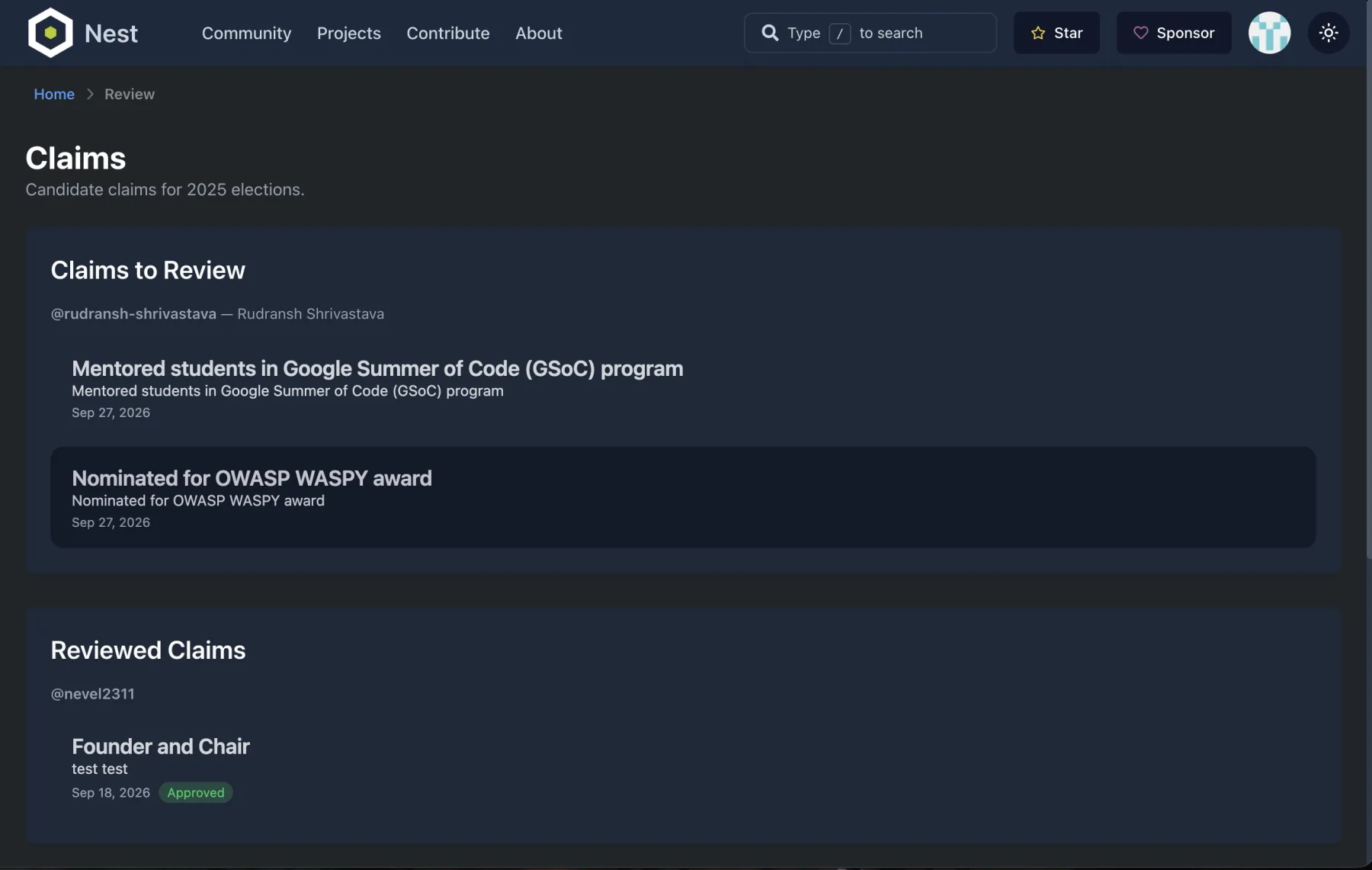 Reviewer dashboard with claims to review and reviewed claims